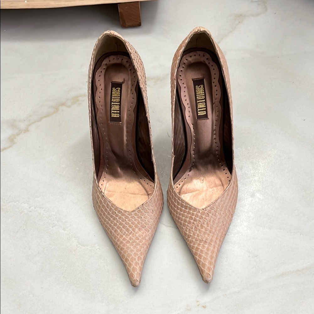 Beige Textured Women's Heels